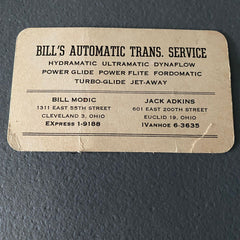 Bill's Automatic Transmission Service vintage 1950s business card Cleveland Modic Jack Adkins