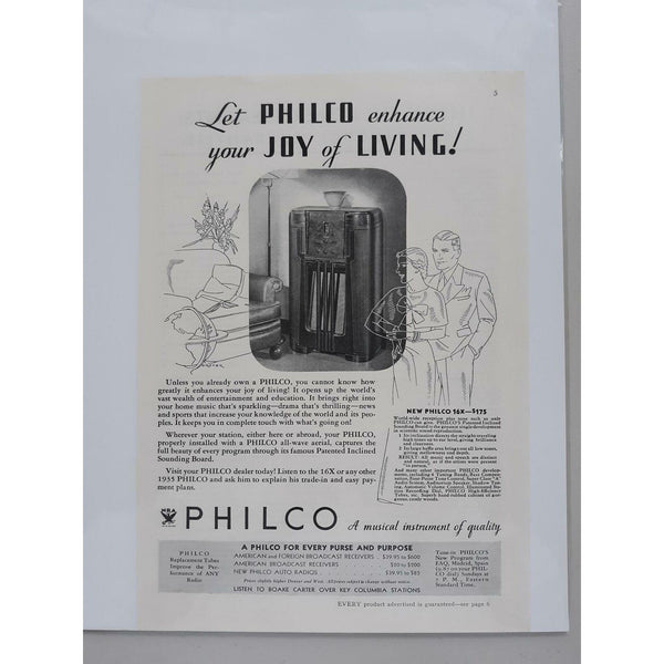 1935 Philco 16X Radio Console Inclined Sounding Board Vintage  Magazine Print Ad